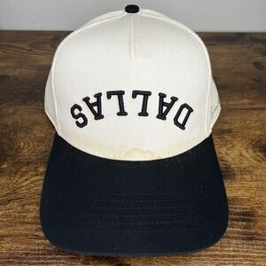 True Brvnd Dallas Upside Down Snapback Hat Cream Black Embroidered Cap